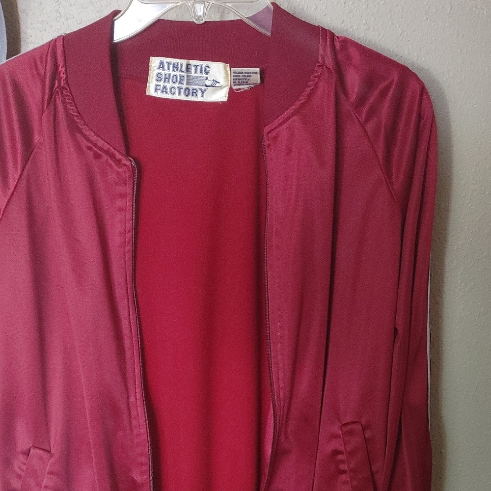 Red Bomber Jacket with Minimal Collar Design